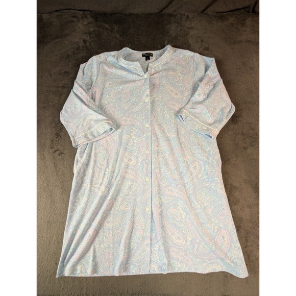Miss Elaine Other - Miss Elaine Quilted Paisley Sz‎ XL Print Snap Button 3/4 Sleeve Nightgown Robe